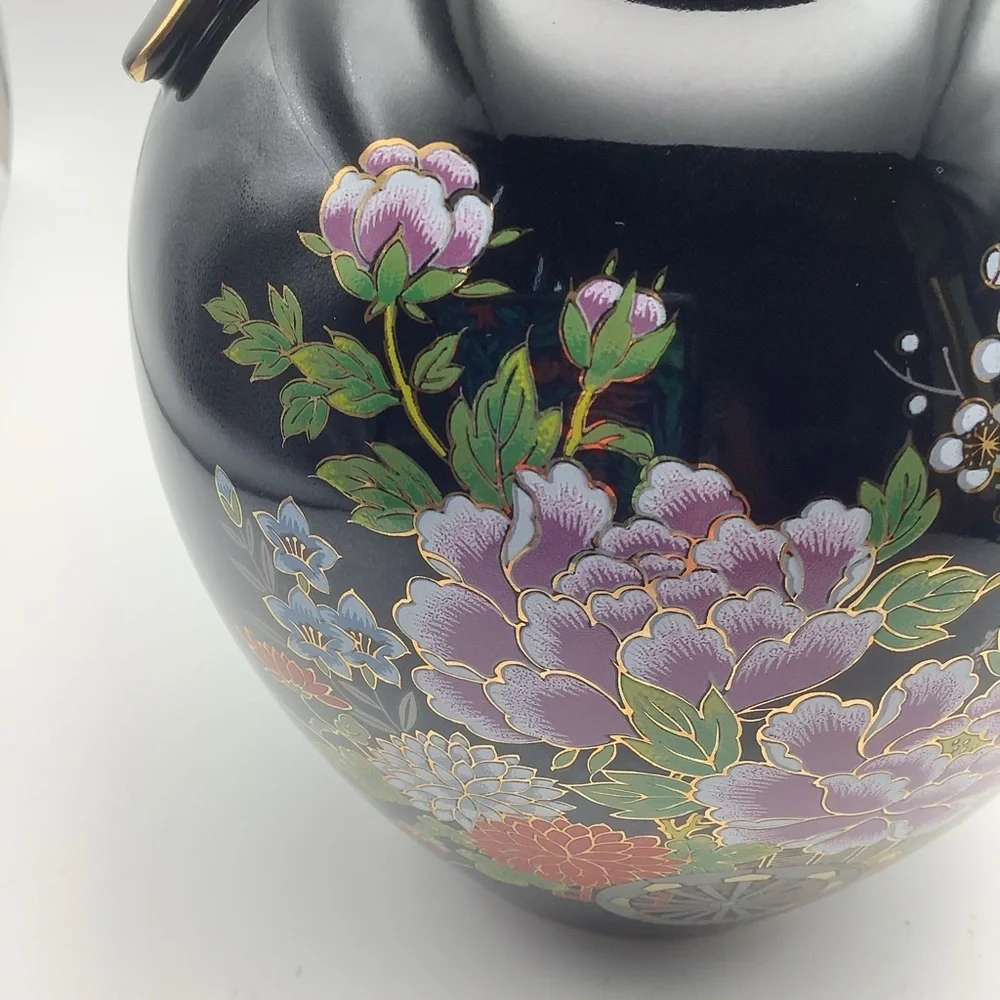 Large Black Two Handled Japanese Vase